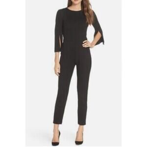 Ali & Jay Classic Black Ponte 3/4 Split Slit Bell Sleeve Jumpsuit Size Small